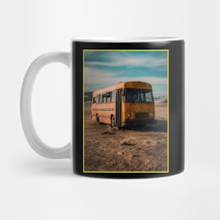 A broken down bus in the desert Mug